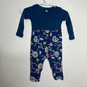 Tea blue floral romper long sleeve baby girl size 3-6 mo 100% cotton trendy baby